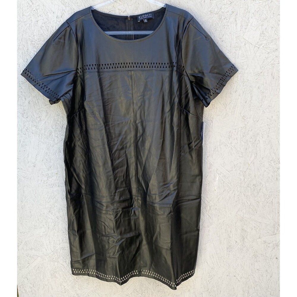 NWT ELOQUII Studio Black Laser Cut Faux Leather Sheath Dress Sz 24